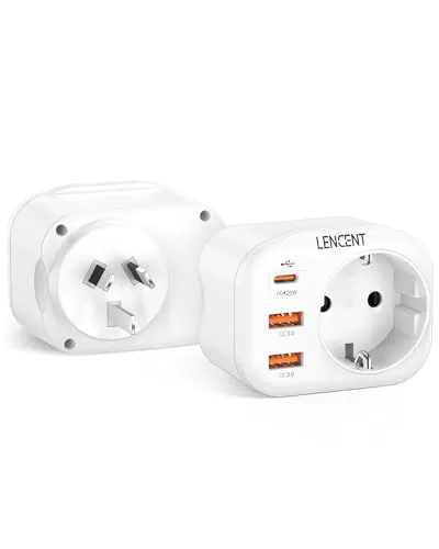 Stück LENCENT Reiseadapter AU CN Netzadapter Australien China Deutschland Stecker, mit 2 USB QC3,0 + 1 Typ-C PD Ports, Typ I Reisestecker Stromadapter für Australia Neuseeland Argentinien Steckdose 2