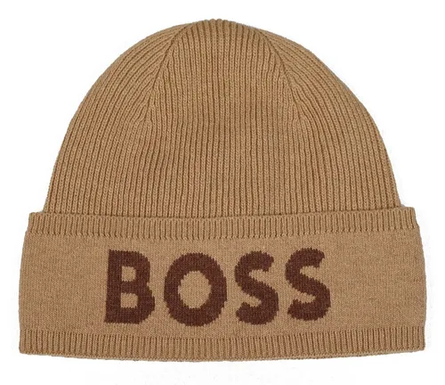 HUGO BOSS - STRICKMÜTZE MÜTZE BEANIE - ELIO HAT - made in ITALY - CAMEL - NEU