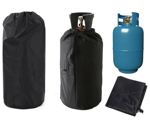 2Stück Gas-Tank-Abdeckung,31×59 cm Gas Tank Cover,210D Oxford Gewebe Gasflasche Schutzhülle,Gasflasche Grill-Abdeckung,Propan TankAbdeckung mit Zugband belüftet Wasserdich,UV-Schutz,Feuerfest,Schwarz