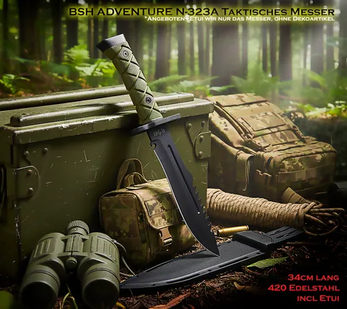 Outdoormesser N-323A | 420 Stahl Outdoor Camping Bowie Jagd Messer 34cm +Scheide