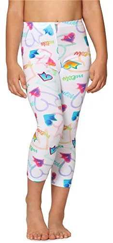 Merry Style Mädchen 3/4 Leggings MS10-405(Weiß/Herzen/Meow,140)