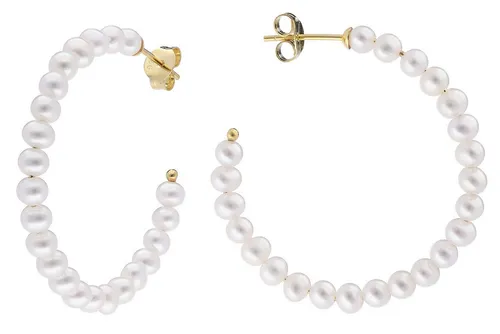 trendor Paar Creolen mit Süßwasserperlen 925 Silber Vergoldet Ø 33 mm - Elegante Creolen aus vergoldetem 925 Sterling Silber, verziert mit 23 weißen Süßwasserperlen. Ideal für besondere Anlässe und stilvolle Akzente.
