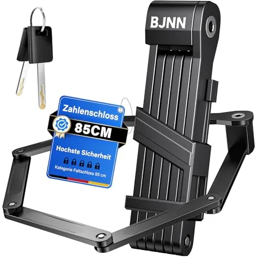 cm Faltschloss Fahrrad - Fahrradschloss Faltschloss I Fahrrad Schloss mit Schlüssel inkl. Halterung I Fahrradschloss Hohe Sicherheit l ideal als E Bike Schloss, (Schwarz) 85