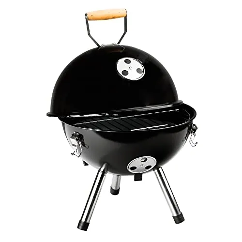 Gravidus Mini Kugelgrill - Holzkohle Picknick Camping - Kompakter Holzkohlegrill mit ergonomischem Tragegriff, ideal für spontane Ausflüge. Perfekte Luftzirkulation für flexibles Grillen, sicher verschließbar und einfach aufzubauen.
