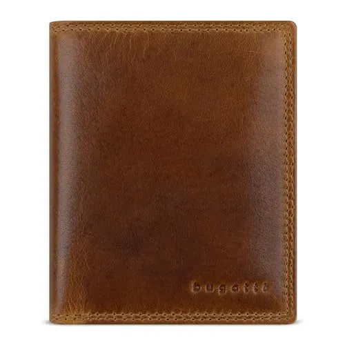 bugatti Savona Geldbörse aus vegetabilem Büffelleder, RFID-Portemonnaie Hochformat, Leder-Wallet für Herren, Cognac