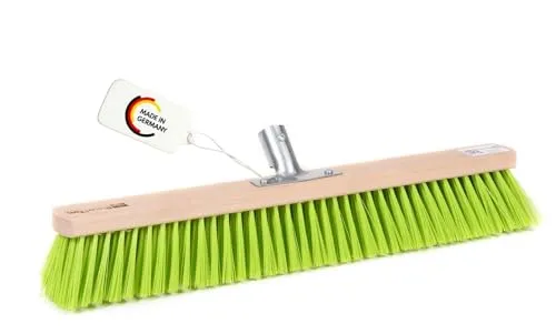 BawiTec Straßenbesen mit Elaston-Eralon-Kunststoff-Borsten neon grün, 40cm Breit/Lang, Metall-Stielhalterung verschraubt, Besen ohne Stiel Besenstiel, Kehrbesen für draussen, Gartenbesen, Hofbesen