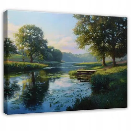 WallArena - Leinwand Bilder - Landschaft - 60x40 cm Leinwandbilder - Bild auf leinwand - Wandbild XXL groß Wandbilder für Wohnzimmer Schlafzimmer Wohnzimmerbilder Modern kunstdruck - Wiese See