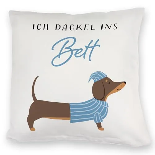 speecheese Dackel mit Pyjama Kuschelkissen mit Spruch Ich dackel ins Bett Hund Schlafen Schlafmütze SchlafKuschelkissen Relax Schlafanzug Pyjamaparty