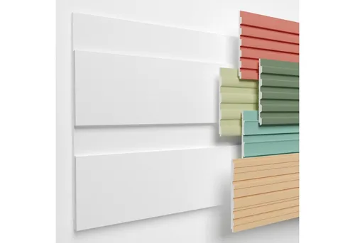 HEXIMO Wanddekoobjekt HLM-1-05 (Lamellenwand (3.67 m) aus XPS - Lamellen Wandpaneele Lamellenverkleidung Akustikpaneele weiß (8 Paneele, HLM-1-05 weiß) Wandplatten wall panels Schaumstoff)