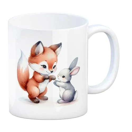 speecheese Fuchs und Hase Tierkinder Kaffeebecher Fuchstasse klein niedlich Kaninchen spielt Tier-Liebhaber Kaffeepause Kinder freuen sich