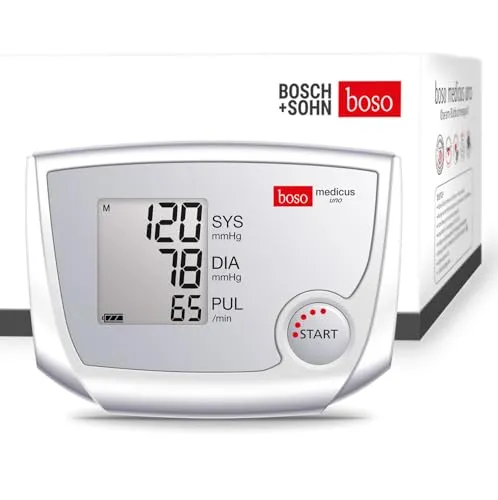 BOSCH + SOHN boso medicus uno – Oberarm-Blutdruckmessgerät mit Einknopfbedienung, großem Display und Arrhythmie-Erkennung – Inkl. Manschette (22-32 cm)