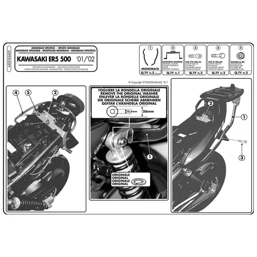 GIVI Topcase Träger für Kawasaki ER 5 500