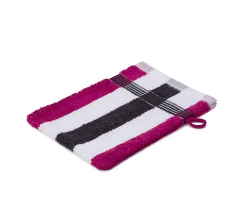 liebling Waschhandschuh, 100% hochwertige Baumwolle, Serie Miami, 17 x 24 cm, waschbar & trocknergeeignet, Farbe: cyclam/weiß/Graphit