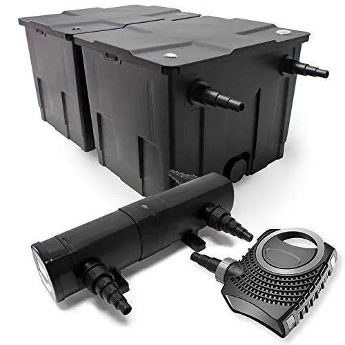 Wiltec Komplettset: CBF-350B Teichfilteranlage mit NEO10000 Pumpe und CUV-224 Klärer - Komplettset für Gartenteiche bis 60.000 L, sorgt für kristallklares Wasser und gesunde Teichbewohner mit effizienter 2-stufiger Filterung und einfacher Wartung.