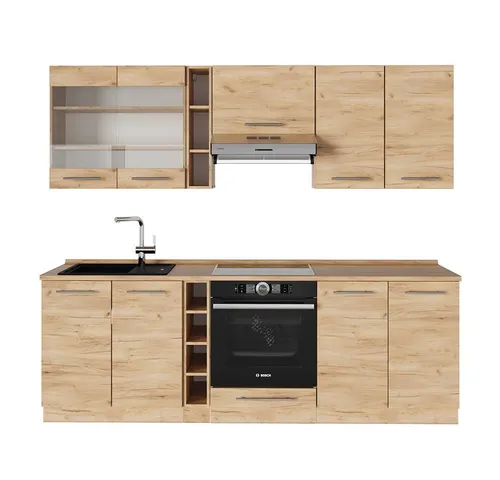 Vicco Küchenzeile Fame-Line - Elegante Küchenzeile in Goldkraft Eiche, 235 cm, inklusive Arbeitsplatte und Montagematerial – ideal für moderne Küchen mit Stil.