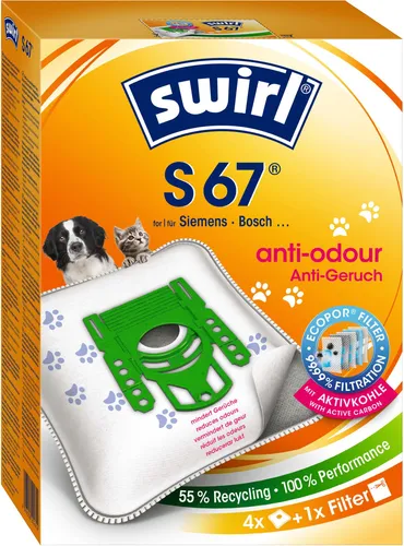 Swirl S 67 Staubsaugerbeutel Anti-Geruch für Siemens Bosch Staubsauger(1er Pack)