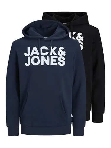 Jack & Jones Logo Sweat Kapuzenpullover Herren 2-Pack - S - Sweatshirts für Herren im praktischen 2er Pack, aus hochwertiger Baumwolle mit stylischem Jack&Jones Printlogo, ideal für lässige Outfits und angenehmen Tragekomfort.