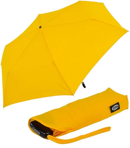 iX-brella Taschenregenschirm Steel Flat – super flacher Minischirm - Taschenschirme – Ultra flach, nur 2,5 cm dick, ideal für die Handtasche. Robustes Gestell aus Stahl-Fiberglas-Aluminium-Mix, perfekt bei Wind und Regen.