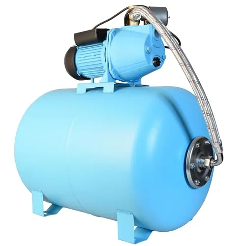 Hauswasserwerk JET 100S - Pumpe zur Hauswasserversorgung mit 100L Tank - Gußeisen - Wasserpumpe (3600l/h, 1100W, Förderhöhe 50m) - Gartenpumpe mit Druckschalter Manometer Druckkessel 100 Liter