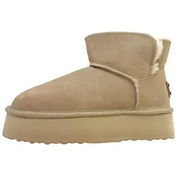 OOG Damen Stiefel in Beige, Größe 37 - Wanderschuhe mit flexiblem, rutschhemmendem Profil und Teddyfell-Futter für hohen Tragekomfort in kalten Wintertagen. Trendige Boots für jeden Anlass.