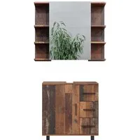 Vicco Badmöbelset Ilias Old Style - Badmöbel-Set mit melaminbeschichteter Oberfläche, leicht zu reinigen und bietet viel Stauraum durch diverse Fächer und Ablageflächen.
