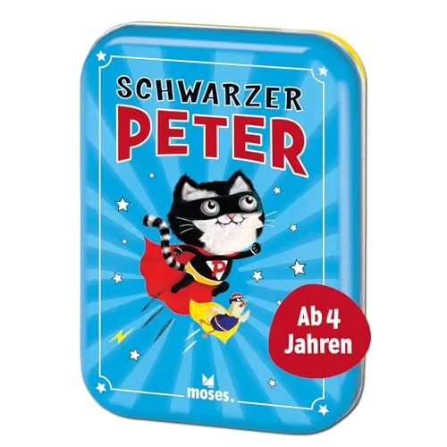 moses. Schwarzer Peter - Der Spiele-Klassiker für Kinder ab 4 Jahren - Legekartenspiel mit 37 Karten, ideal für 2 bis 6 Spieler. Perfekt für Kindergeburtstage und Reisen, in schöner Geschenkdose aus Metall.