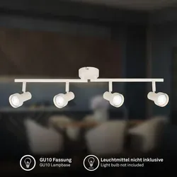 Briloner Leuchten 4-flammiger Deckenstrahler weiß - Moderne Deckenlampe mit 4 schwenkbaren Lichtern, ideal für Flur und Küche. Einfache Installation und mattes Finish sorgen für stilvolles Ambiente.