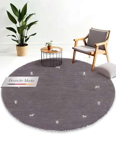 carpetfine Wollteppich Gabbeh Uni Rund Grau Ø 300 - Teppich, aus 100% Wolle, langlebig und pflegeleicht. Ideal für Wohn- und Schlafzimmer mit Fußbodenheizung, schafft eine behagliche Atmosphäre.