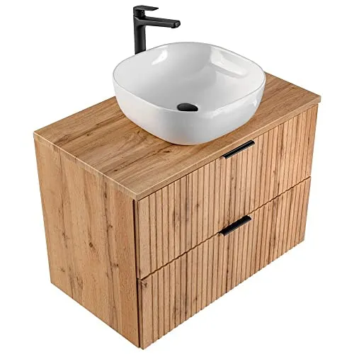 Lomadox Waschtisch ADELAIDE-56, Wotaneiche Rillenoptik - Eleganter Waschtisch mit gerillter Front und Keramikbecken, ideal für moderne Badezimmer. Hochwertige Materialien und Softclose-System sorgen für Komfort und Langlebigkeit.
