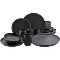 Creatable Kombiservice Uno, Schwarz, 16-teilig - Essen & Trinken, elegantes 16-teiliges Steinzeug-Kombiservice in Schwarz mit seidenmattem Soft-Touch-Look, ideal für stilvolle Tischdekoration und für 4 Personen.