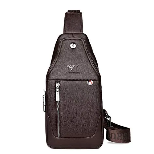 GKE Herren PU Leder Sling bag Brusttasche Brustbeutel Crossbody Bag Schultertaschen Business Tasche Umhängetasche Rucksack Reisetasche Tagepacks Freizeittasche Radfahren Reisen Braun