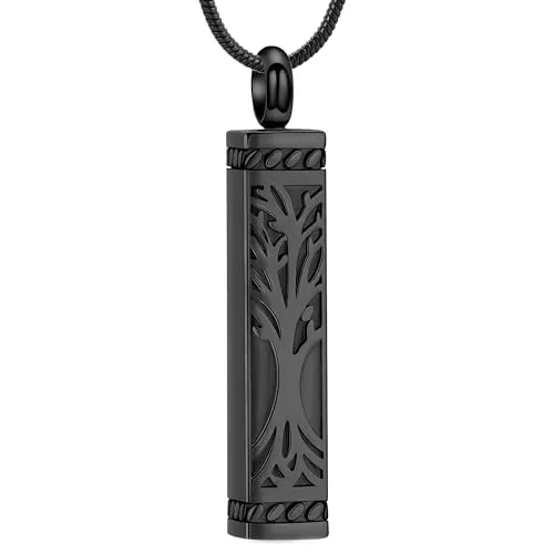 VCCWYQK Baum des Lebens Urne Halsketten für Asche Kremation Schmuck Würfel Asche Keepsake Halskette Bar Urne Anhänger für Frauen Männer