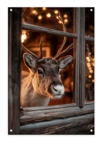 artissimo Garten-Poster 60x90cm PE6775-GP wetterfestes Outdoor-Poster, Weihnachtsbild Rentier Winter X-Mas, festliche Wanddeko für draußen