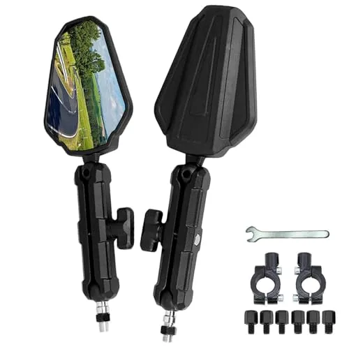 Maoyubelt Universal Motorrad Spiegel e-geprüft E24, mit M8 M10 Rechtsgewinde Linksgewinde, Motorrad-Rückspiegel mit 22-mm-Montagehalterungen, 360°Drehbar, kompatibal für Scooter Roller ATV Dirt Bike