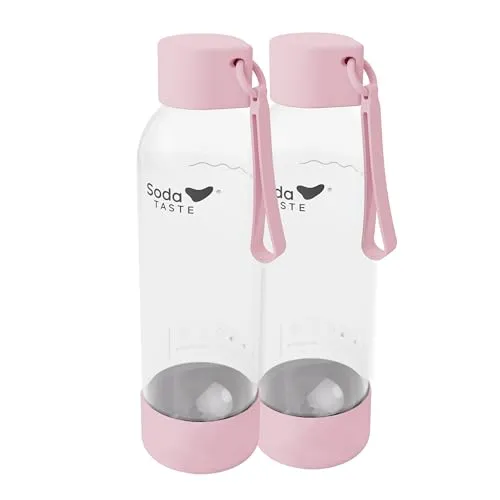 SodaTASTE 2er-Pack 1 Liter PET-Flaschen Rosa für Wassersprudler mit Bajonettverschluss, BPA-frei, wiederverwendbar