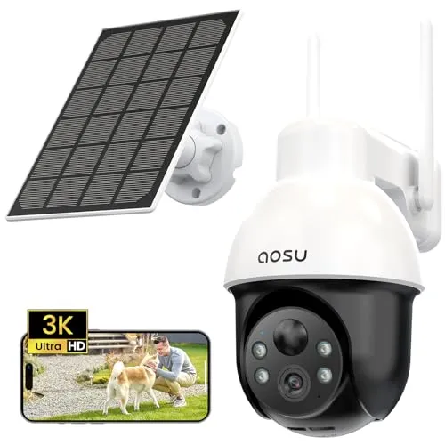 AOSU 3K Überwachungskamera Aussen Solar - 5MP Panoramisch PTZ - Überwachungskameras: 3K Ultra HD Auflösung mit 360° Abdeckung, IP65 wasserdicht und kabellos. Perfekt für die Haussicherheit mit Nachtsicht und 2-Wege-Audio.