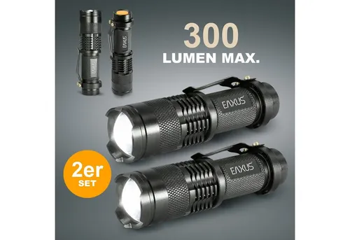 EAXUS LED Taschenlampe Taschenlampe Glow-X Profi Minitaschenlampe mit Clip (2-St), mit Clip zur Befestigung, 3 Leuchtmodi, Blink-Funktion, Zoom-Funktion