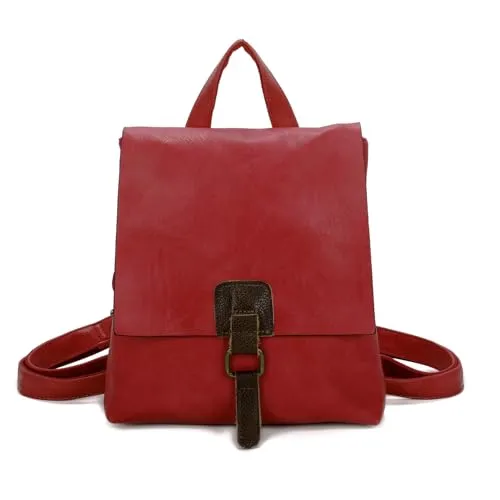 OBC Damen Rucksack Tasche - Vintage Umhängetasche in Rot - Damen-Rucksackhandtaschen, stilvolle Tasche aus strapazierfähigem Kunstleder, ideal für Alltag und Reisen, vielseitig tragbar als Rucksack oder Schultertasche.