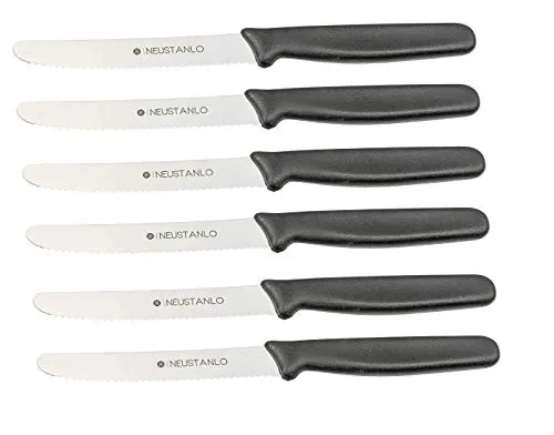 Neustanlo 6 Stück Tafelmesser Set PP Schwarz mit Wellenschliff Made in Solingen