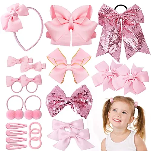 Pcs Mädchen Haarschmuck Set, Rosa Schleife Baby Haargummis Haarspangen Stirnband, Kinder Set für Baby Mädchen Teens Kleinkinder 24