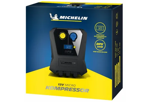 MICHELIN Micro Kompressor für Auto, Motorrad und Fahrrad - Kompakter 12 Volt Mini Kompressor mit programmierbarem Reifendruck und LCD-Anzeige. Ideal für unterwegs, inkl. Adaptern für Fahrräder und Spielzeug. Hohe Luftleistung von bis zu 100 l/min.