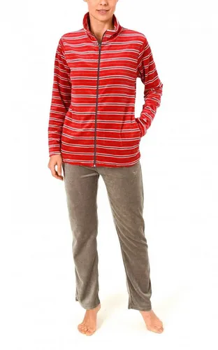 Normann Relaxanzug Damen Hausanzug Homewear Nicky Velvet - 57669 rot 36/38 - Bequemer Damen Relaxanzug in rot mit garngefärbten Streifen. Ideal für entspannte Tage zu Hause, aus einer hochwertigen Baumwoll-Mischung für angenehmen Tragekomfort.