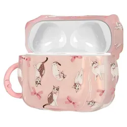 kwmobile In-Ear Kopfhörer Case für Apple AirPods 3 Hülle mit Karabiner - Headphones Case - Earphones Cover Etui - Katze mit Bänder - Rosa