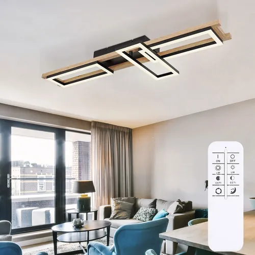 LED Deckenleuchte mit Fernbedienung und Holzoptik - Moderne Deckenleuchte in Holzoptik mit 30W und 1800 Lumen, dimmbar in 2700-6500K. Inklusive Fernbedienung für Nachtlicht- und Memoryfunktion, ideal für stilvolle Wohnräume.