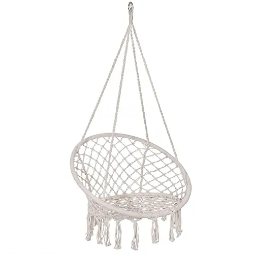 Springos Hängesessel Boho 120 cm Creme, Vogelnest Schaukelstuhl aus Metall, Baumwolle und Polyester, belastbar bis 150 kg, bequemes 60 cm Sitzbreite, ideal für Garten, Terrasse und Zuhause