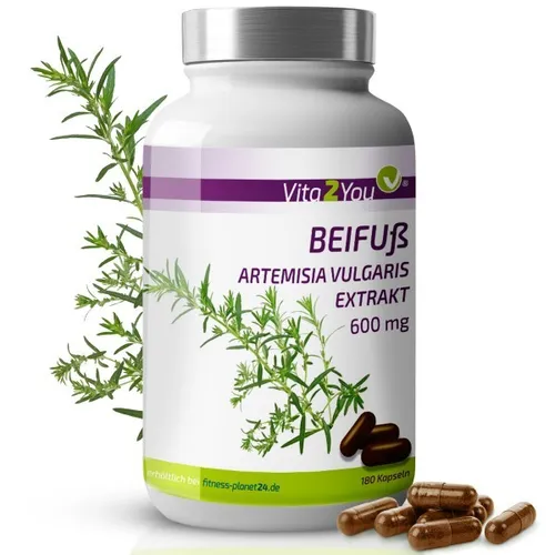 Vita2You Beifuß Extrakt Kapseln - 180 Stück - Hochwertiger Beifuß Extrakt in Kapseln, ideal zur Unterstützung der Verdauung. Praktische Dosierung mit 1 Kapsel täglich, hergestellt in Deutschland.