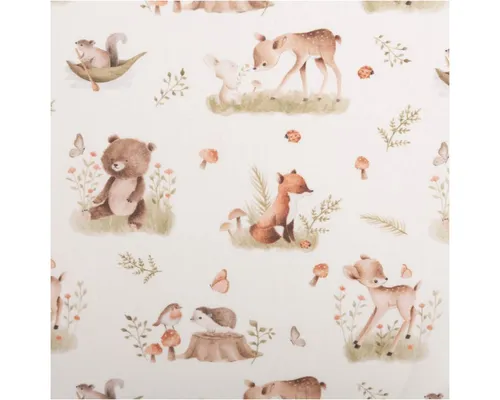 SCHÖNER LEBEN. Stoff Baumwollstoff Babystoff Tierkinder Weiß Braun Meterware 140 cm breit, allergikergeeignet