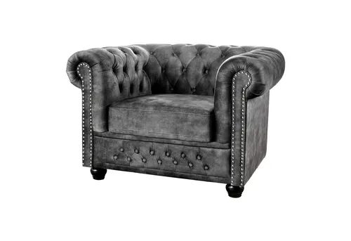 riess-ambiente Sessel CHESTERFIELD 110cm grau (Einzelartikel, 1-St), Wohnzimmer · Samt · mit Armlehne · Federkern