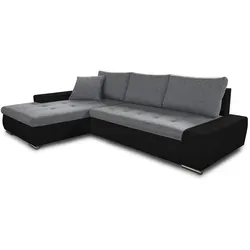 Ecksofa mit Schlaffunktion Faris - Flexibles Big Sofa in Schwarz + Grau - Ecksofa Faris mit Schlaffunktion und Bettkasten, ideal für platzsparendes Wohnen. Hochwertige Materialien und freistehendes Design für modernes Ambiente.