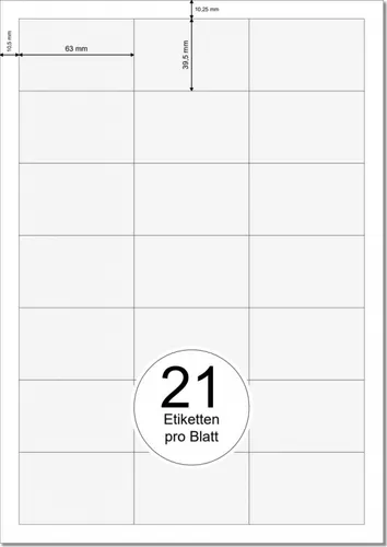 PRINTATION Papier-Etiketten (B63xH39,5mm) 100xA4 à 21 Eti. 1367819-GP